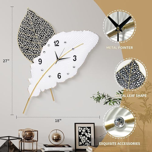 18x27 inch Large Modern Feather Leaf Shape Wall Clock - Image 2
