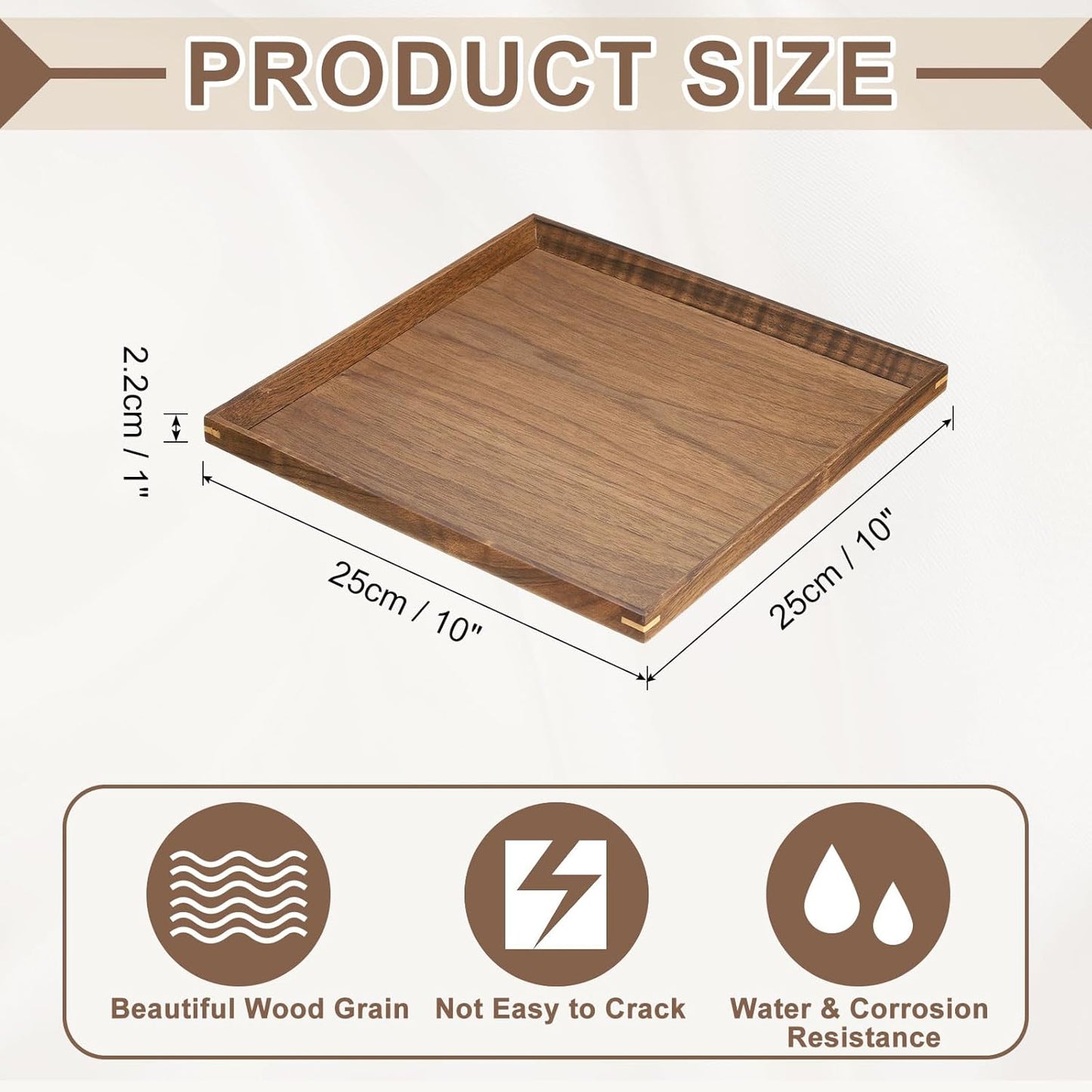 uxcell Bamboo Serving Tray, 10 x 10 Inch Square Wooden Trays Portable Serving Platters for Food Fruit, Snacks, Bread, Vanity, Weddings, Picnics, Brown (Inner Slant)