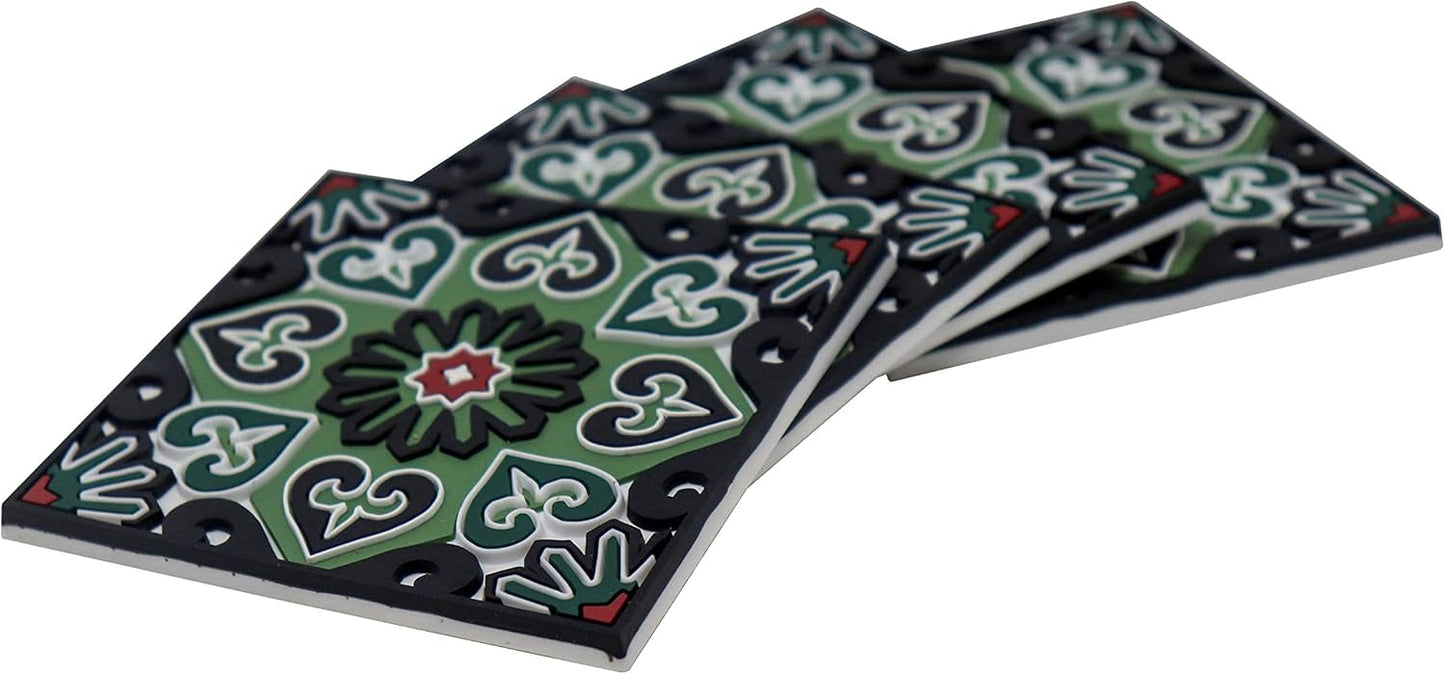 Floers Silicone Coasters Set of 4, Protect Against Water Marks or Damage - Fit All Cups, 3.5" Inch Size, Colored