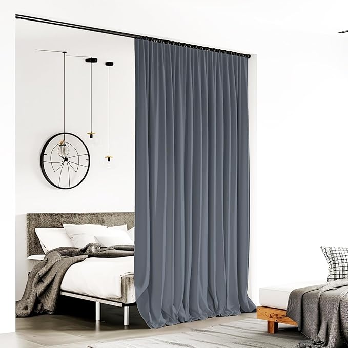 Room Divider Curtains for Ceiling Track Rod, 8.3 ft Wide x 9 ft Tall, Dark Grey - Image 2