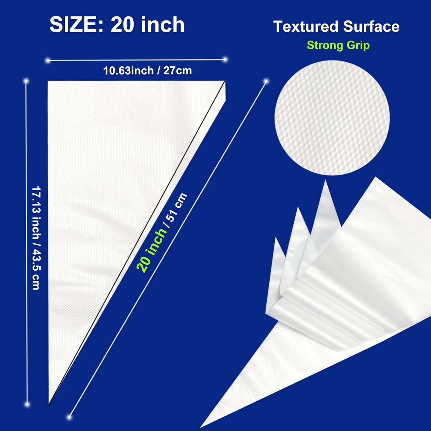 20 Inch icing bags Disposable, Large Pastry Bags Disposable Cake Decorating Bag 100 Count, Thick Plastic Non-Slip Anti-Burst Cake Bags for Frosting Decorating Cake Cupcake Cookie, Easy to Squeeze