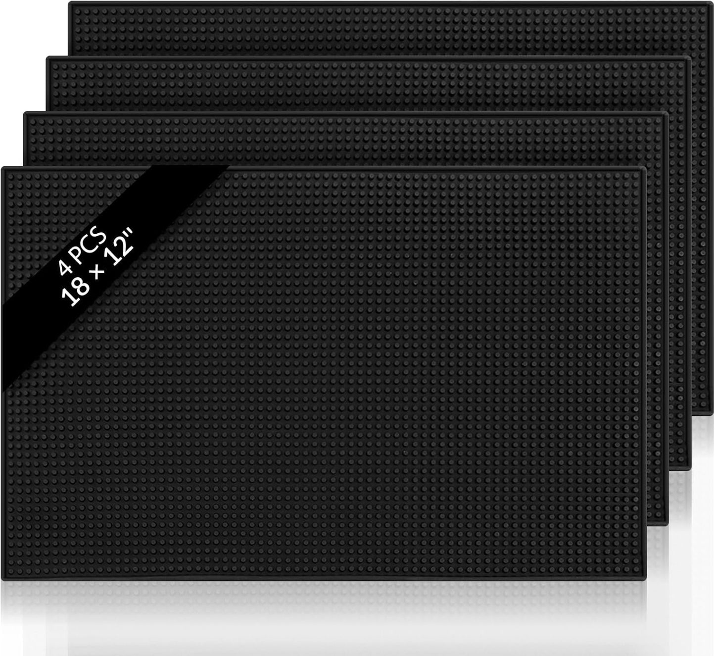 Tioncy 4 Pcs Bar Mat for Countertop 18 x 12 Inch Non Slip Rubber Mat Service Spill Cocktail Bartending Coffee Bar Mats for Hot Dishes Restaurants Barbershop Clippers Hot Pads, Black