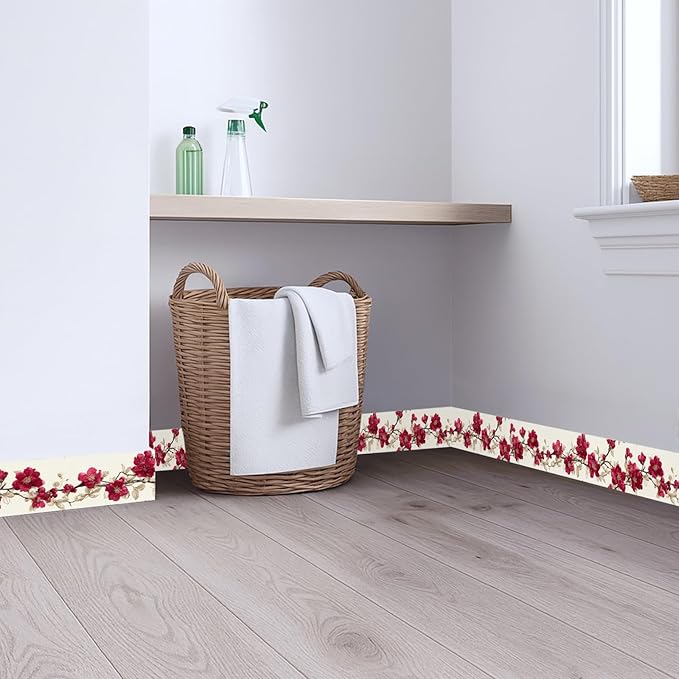 Cherry Blossom Wallpaper Border 196x4 Inch Red Flower Peel and Stick Wall - Image 4