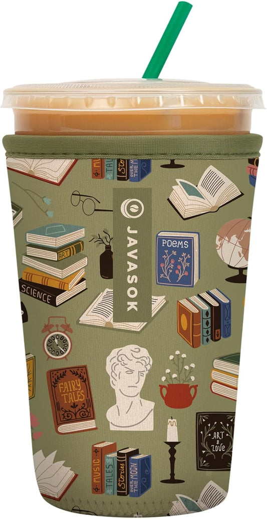 Sok It JavaSok Iced Coffee & Cold Soda Insulated Neoprene Cup Sleeve (Book Club, Medium: 22-28oz)