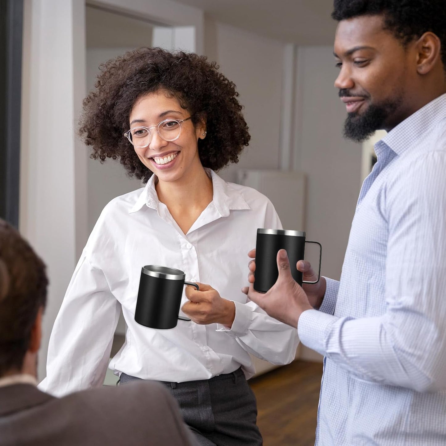 12 oz Insulated Coffee Mug Bulk with Handle, Stainless Steel Travel Coffee Mug with Lid, Double Wall Vacuum Metal Coffee Cup, Coffee Tumbler Powder Coated, Black 4 Pack