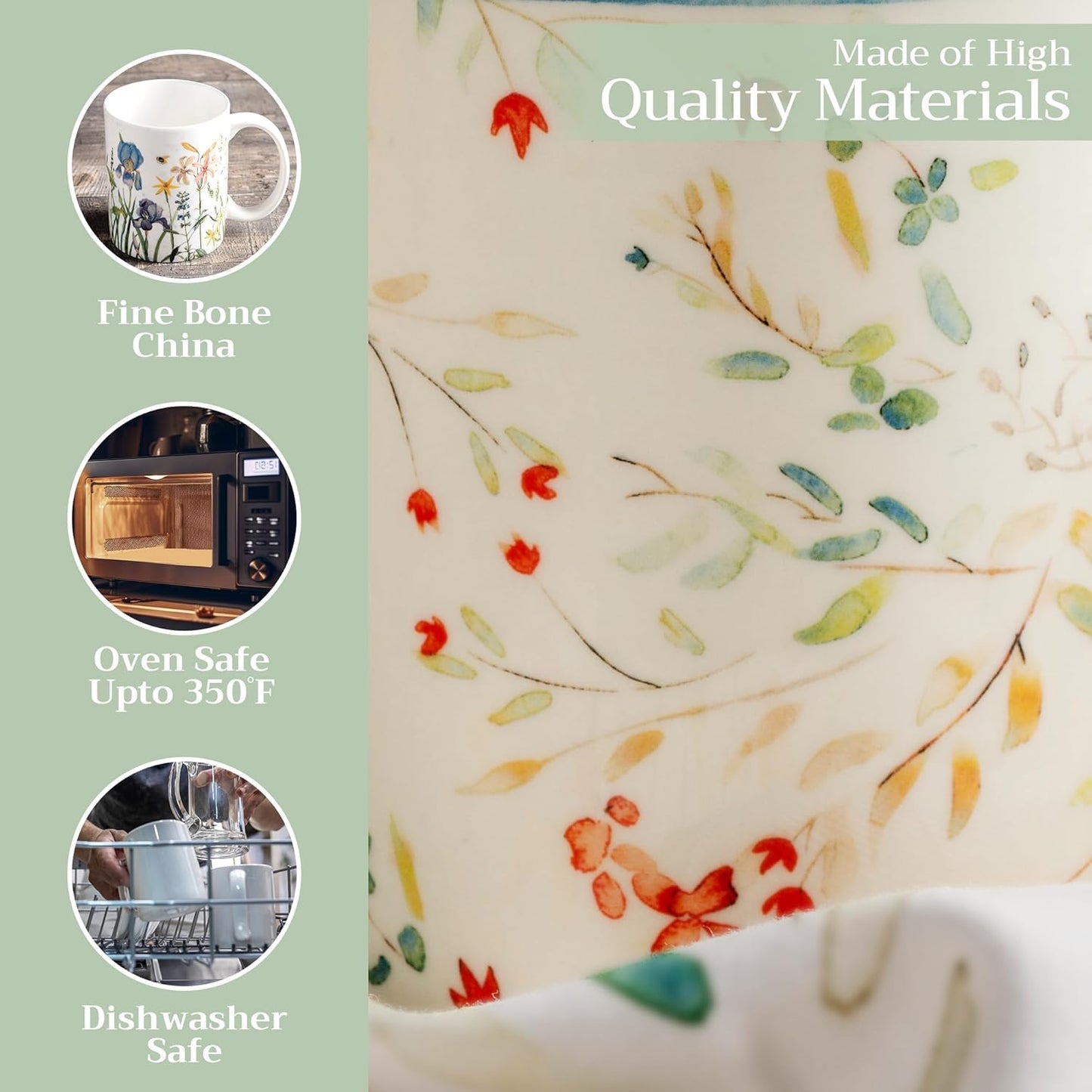 Maison d' Hermine Coffee Mug with Handles Fine Bone China Mugs Pack of One Tea Cups for Hot Beverages Cappuccino Latte Home Restaurant Office Perfect for Gift (Colmar - Blue, 12 Ounce)