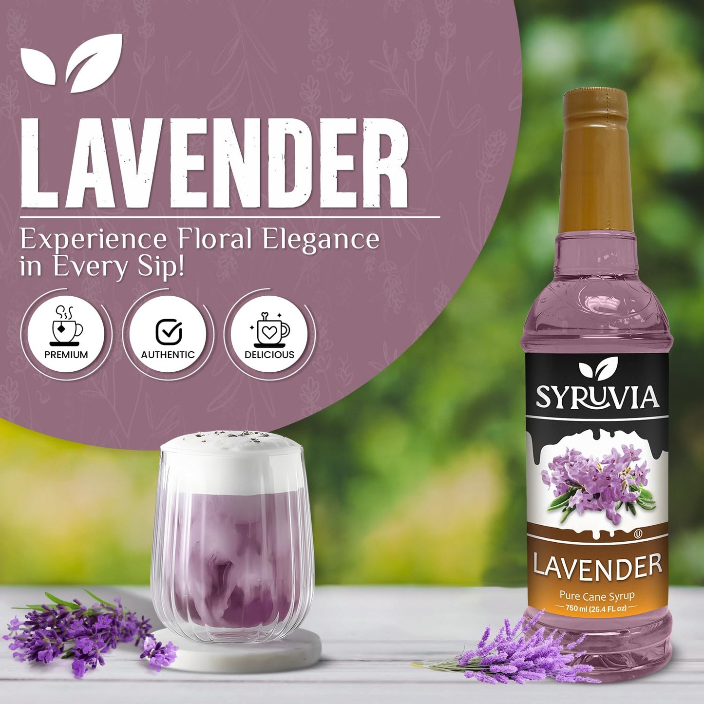 Syruvia Lavender Syrup for Coffee & Cocktails 25.4 Ounces Syrups for Coffee Drinks