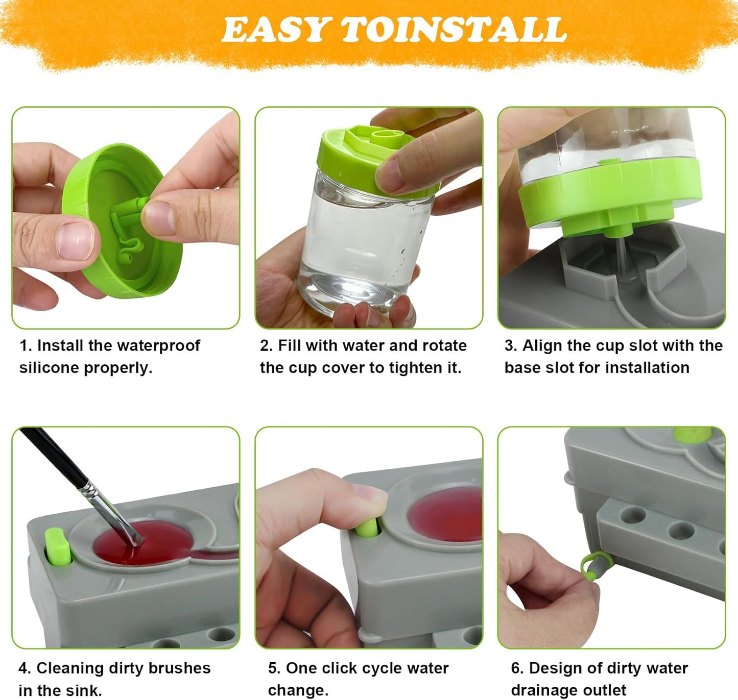 Brush Rinser Set Paint Cleaning Tools Makeup Brush Cleaner Machine, Paint Brush Cleaner Brush Rinser Running Water Circulation Paint Brush Cleaner (Grey Green)