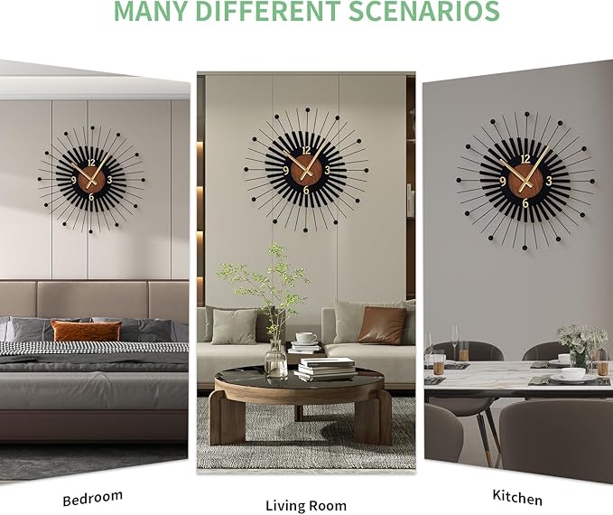 22 Inch Modern Sunburst Wall Clock Battery Operated, Silent Quartz Movement - Image 7