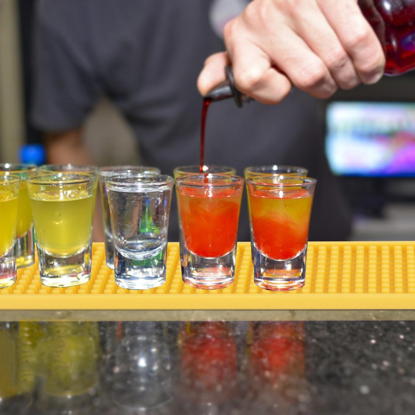 6 Pack Rubber Bar Mats, 24" x 3.15" Yellow Bar Service Spill Mat for Countertop Bartending, Efficient and Stylish Solution