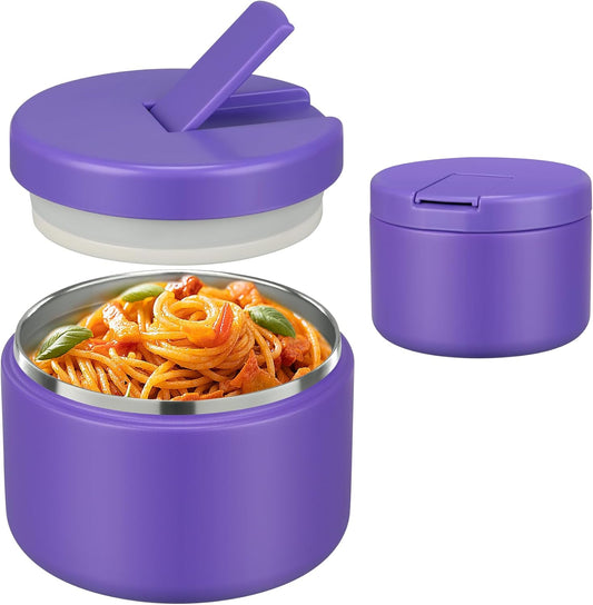 12oz Insulated Vacuum Food Jar with Buckle Lid Wide Mouth Soup Thermo for Hot Food Kids Leakproof Stainless Steel Lunch Container (Purple, 12OZ)