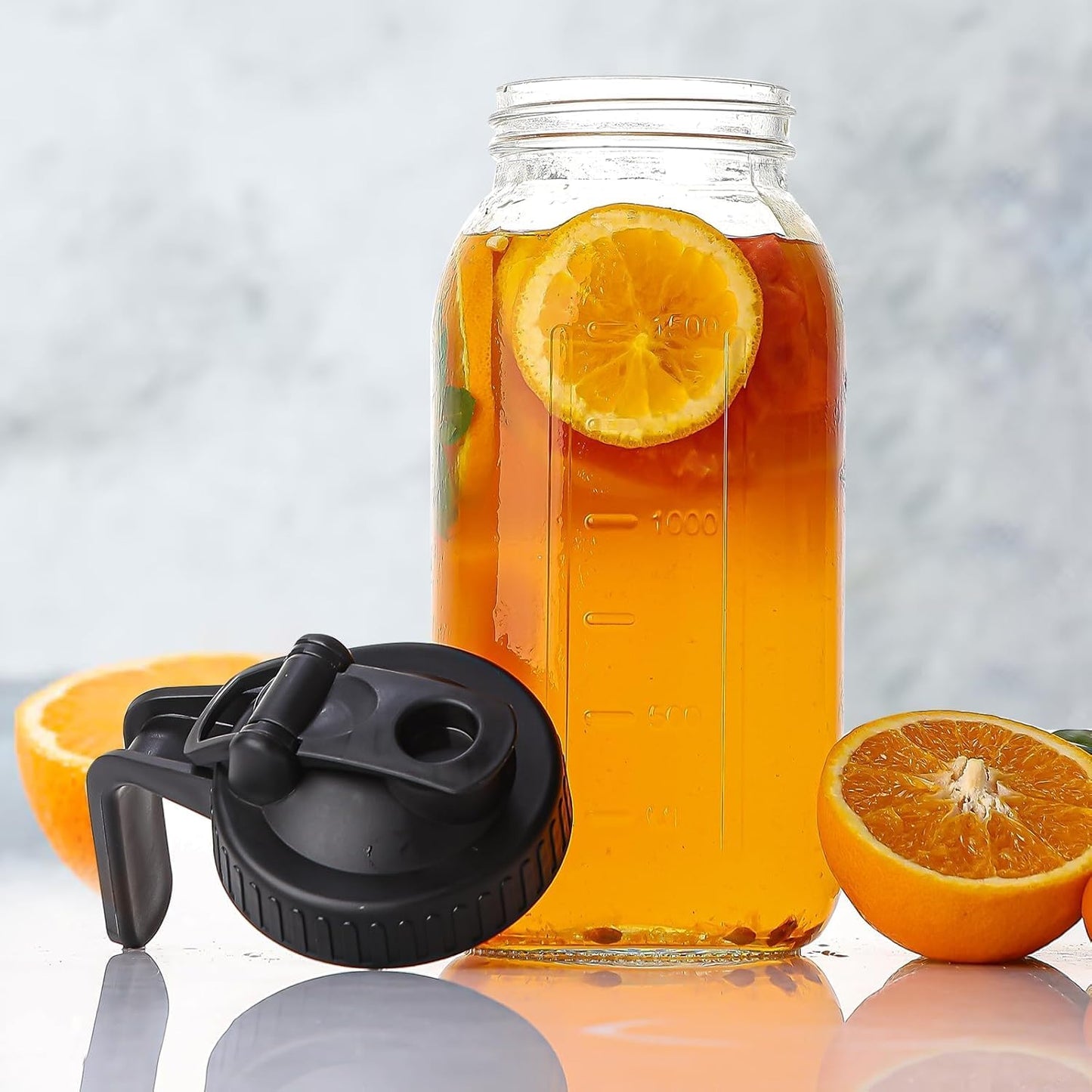 Cold Brew Maker with V-Spout, 2 Quart (64oz) Glass Pitcher with Lid, Easy Pour Breast Milk Pitcher for Iced Tea, Cold Brew Coffee, Milk and Water - Grey