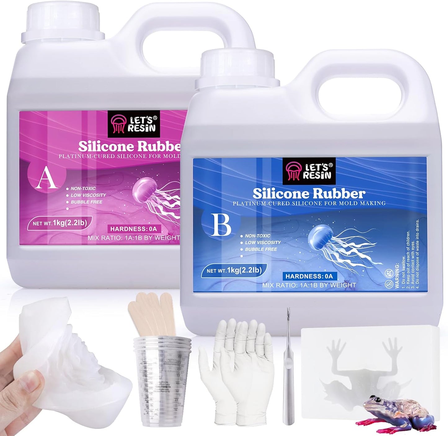 LET'S RESIN Silicone Mold Making Kit 0A, Extra Soft & Elastic Molding Silicone 70.5oz, Liquid Silicone for Mold Making Platinum Cure, Ideal for 3D Silicone Molds, Candle Molds, Soap Molds, Resin Molds