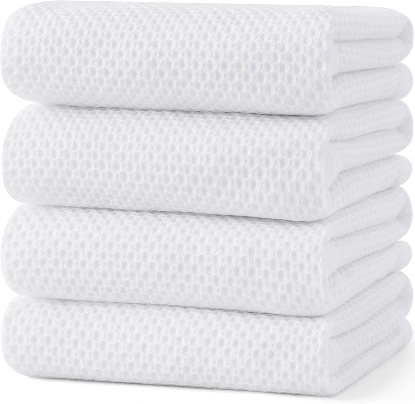 Kitinjoy 100% Cotton Waffle Weave Kitchen Towels, 4-Pack Super Soft and Absorbent Dish Towel for Drying Dishes, Kitchen Hand Towels, 20 in x 28 in, White