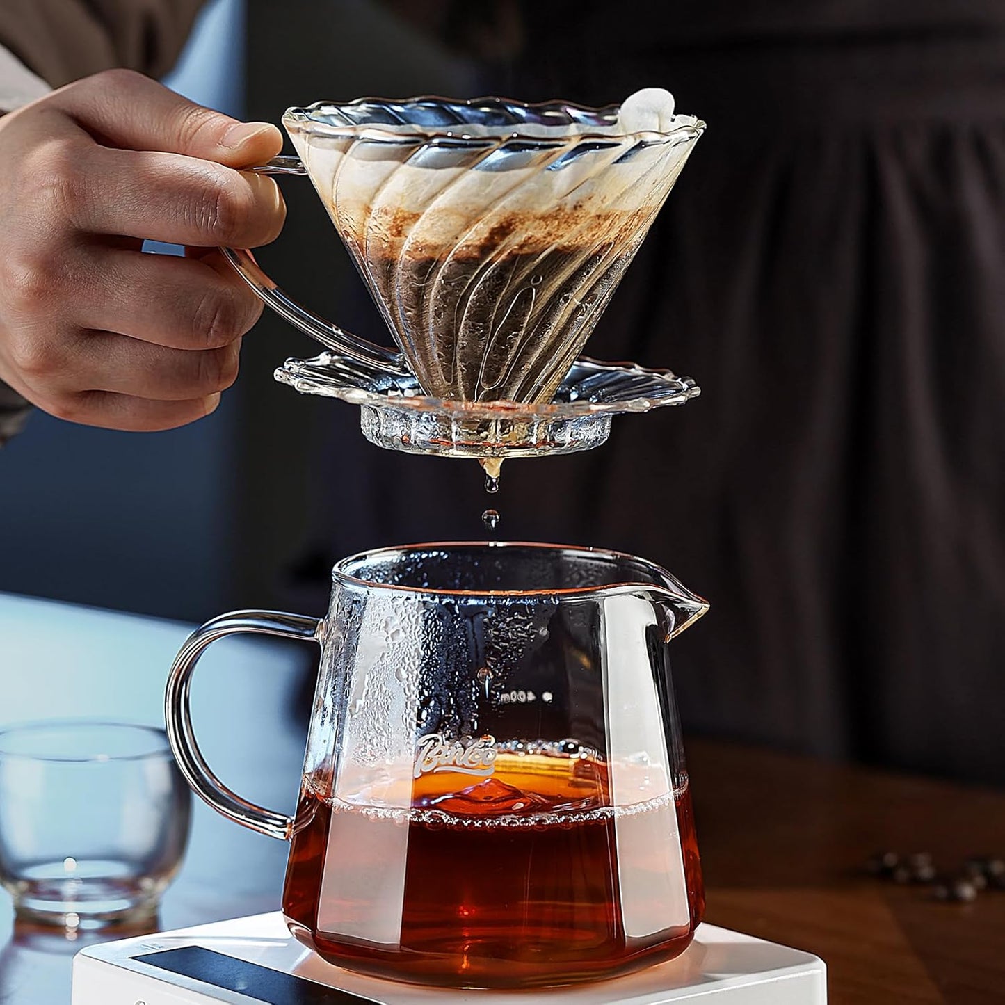 Bincoo Pour Over Coffee Maker Set, 16oz Drip Coffee Maker, Included Borosilicate Glass Coffee Carafer and Coffee Dripper & Size 02 50 Pcs Paper Filter (16oz-Clear)