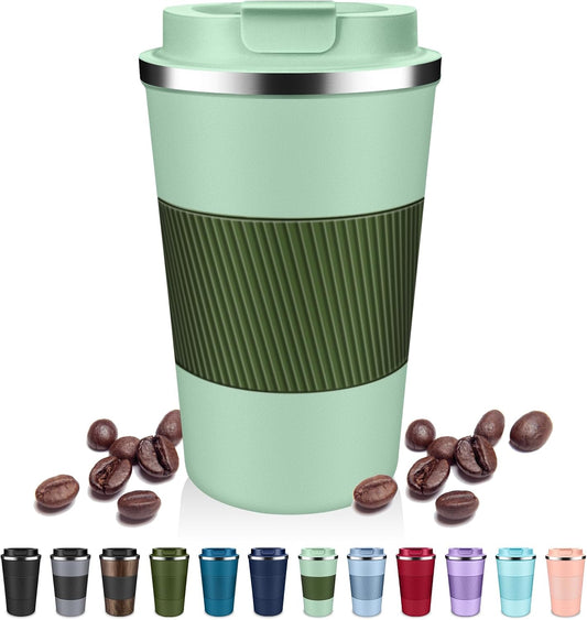 Insulated Coffee Tumblers with Flip Lid 12oz / 17oz, Stainless Steel Travel Coffee Mug Leak Proof, Vacuum Insulated Coffee Mug Reusable Cup, Keeps Cold and Hot for Coffee Tea