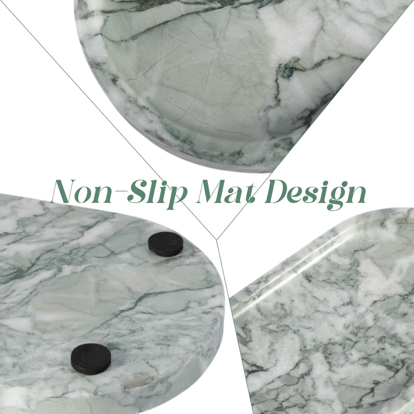 Koville Marble Bathroom Tray for Countertop, Vanity Tray Stone Trays for Decor, Natural Marble Decorative Tray for Dresser Organizer, Storage Trays for Perfume, Jewelry, Cosmetics(Retro Light Green)