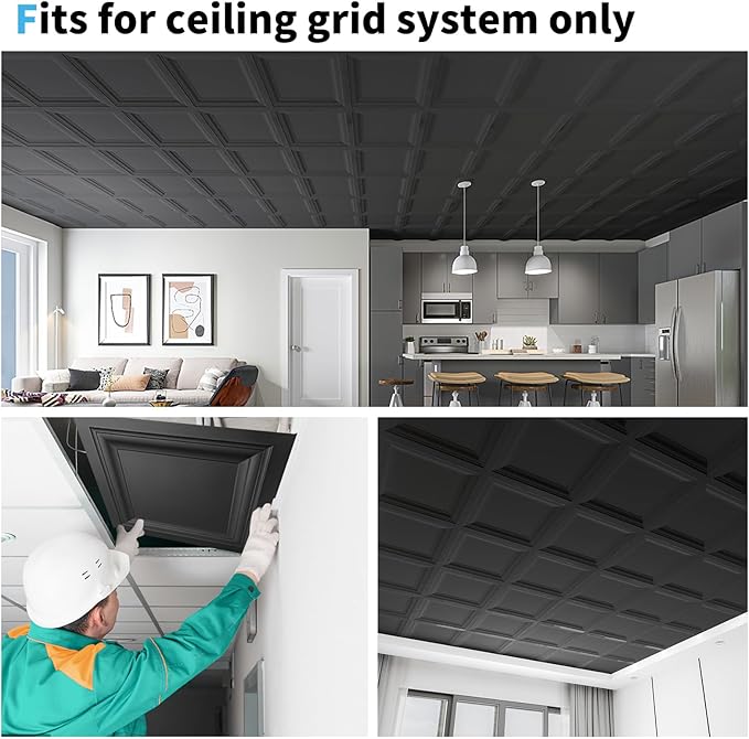 Art3d 24-Pack Square Drop Ceiling Tile 2ft x 2ft in Black, PVC Ceiling Panel 24 - Image 7