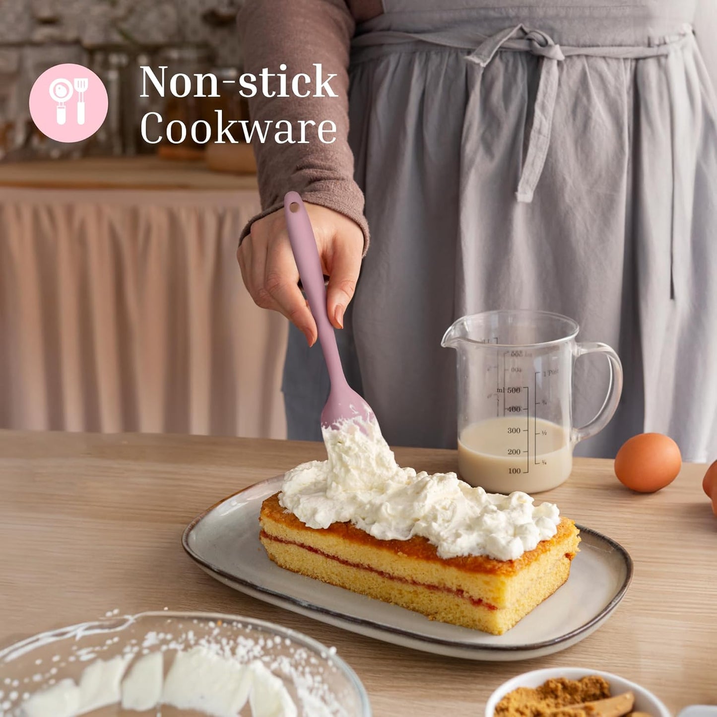 Silicone Spatula Set – 2-Piece Set of Rubber Spatulas for Non-Stick Cookware – Kitchen Tools and Accessories with Comfortable Handles, Heat-Resistant Utensils for Cooking and Baking – Pastel Pink