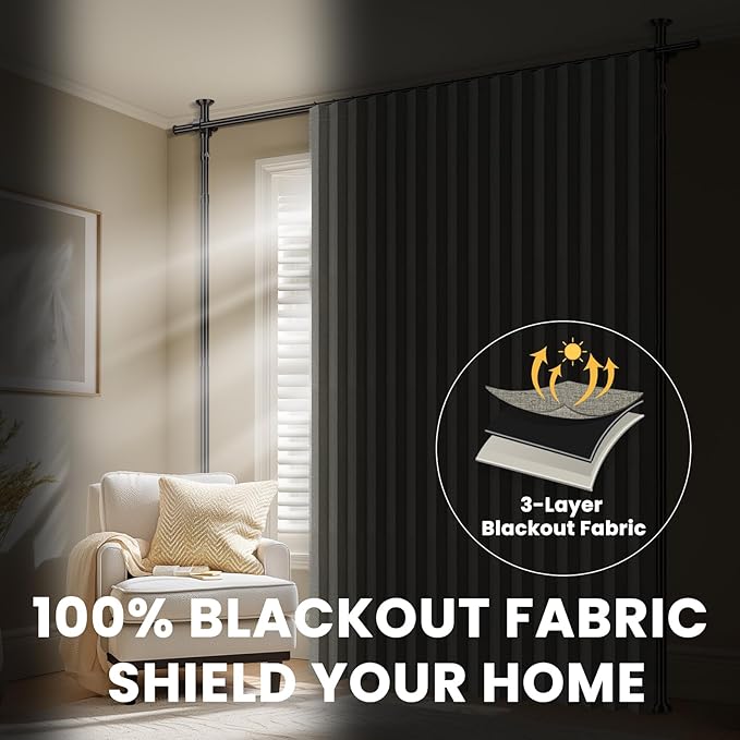 100% Blackout Room Divider Curtains Sets Grey W100 x L84 in 2 Panels No Drill - Image 5