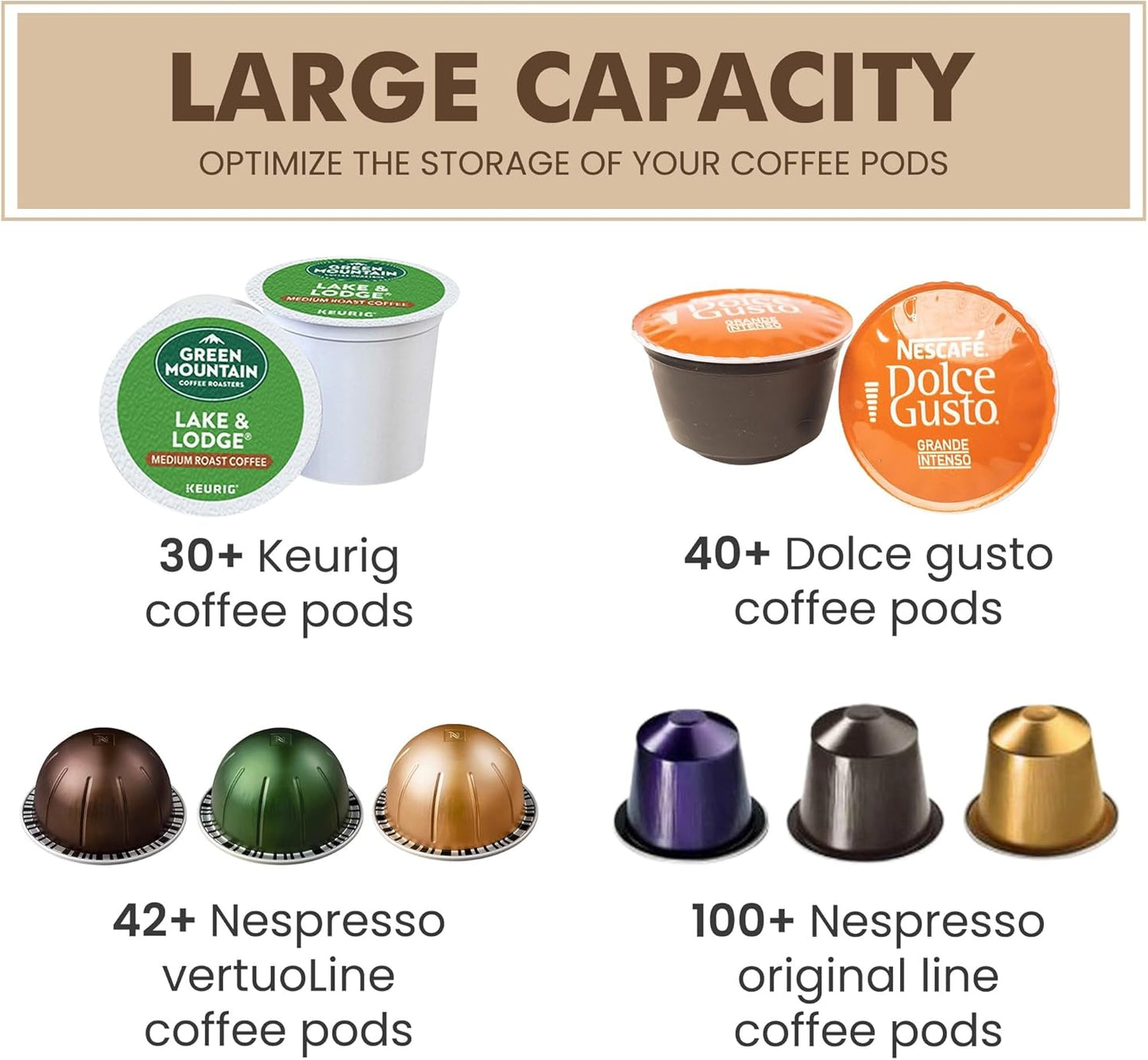 Coffee Pod Holder -Black Wire K Cup Storage with Wooden Base - Large Capacity Slim Design - Modern Coffee Basket Decor for Kitchen Countertop for Keurig Kcups & Espresso Capsules