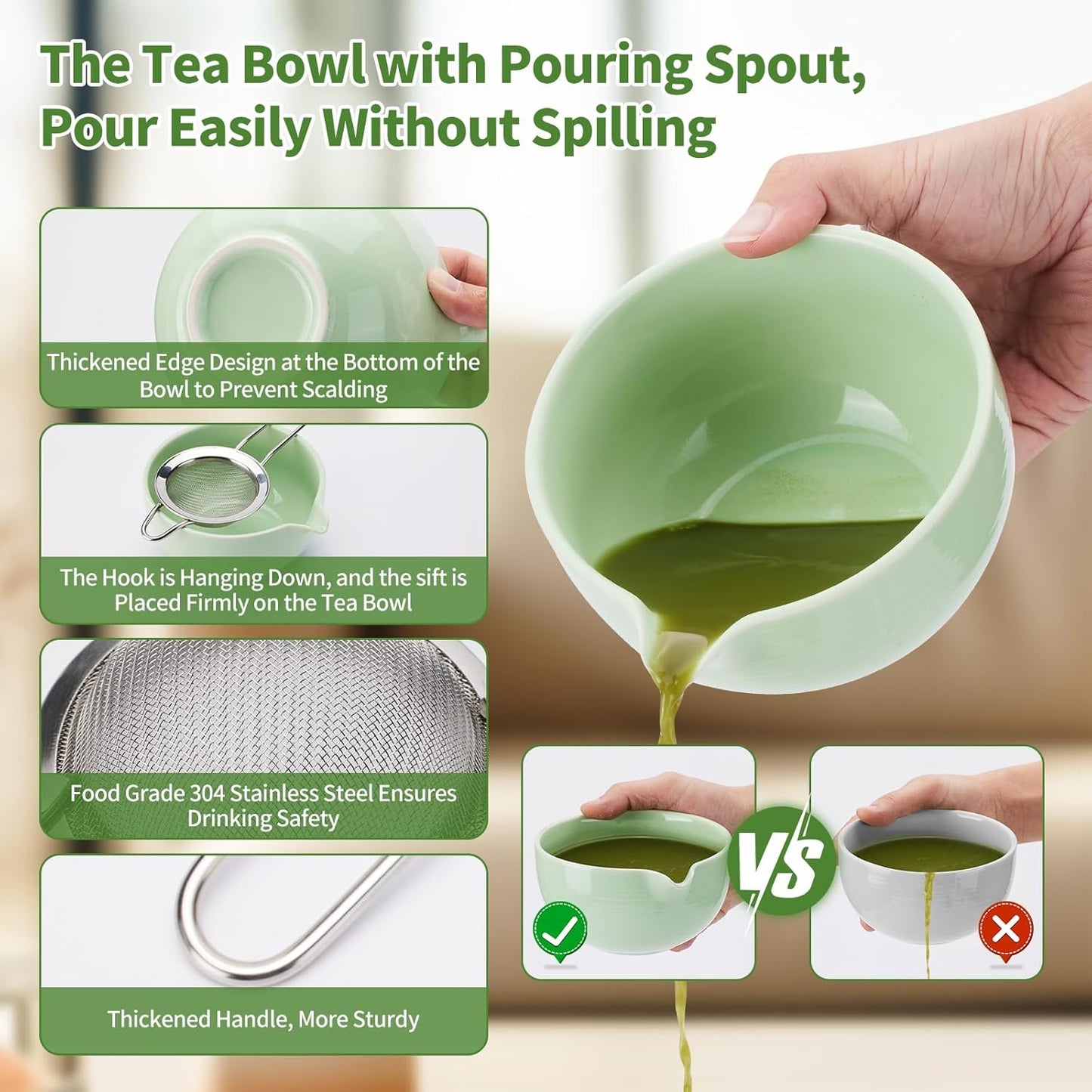 Matcha Whisk Set,9 Pcs Japanese Matcha Set Pink, Matcha Kit with Sifter, Matcha Tea Cloth, Matcha Powder Canister, Electric Rechargeable Frother(Green)