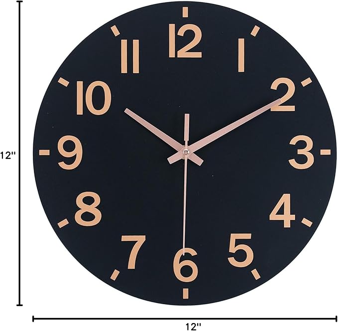 HZDHCLH Wall Clock 12 Inch Silent Non Ticking Wood Battery Operated Black - Image 10