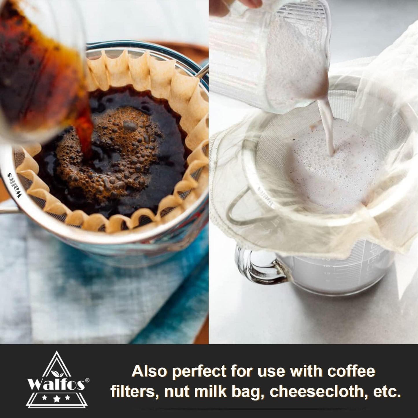 Walfos 9 Inch Large Fine Mesh Strainer, Kitchen Metal Food Strainers with Sturdy Handle, Stainless Steel 30 Mesh Sieve Sifters for Rice, Quinoa, Pasta, Fruits, Vegetables, etc.