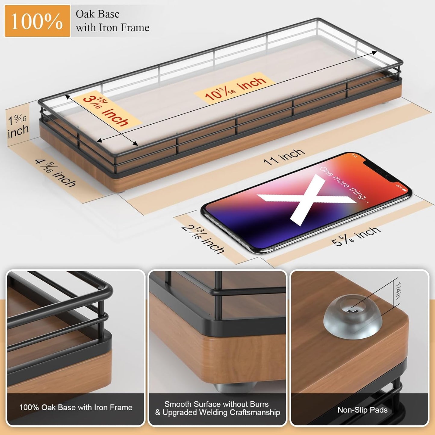 Wooden Decorative Tray, Oak 11.2" L Coffee Table Tray for Kitchen Countertop Soap Sponge Holder Candle Nightstand Table Centerpieces for Dining Room Decor Walnut