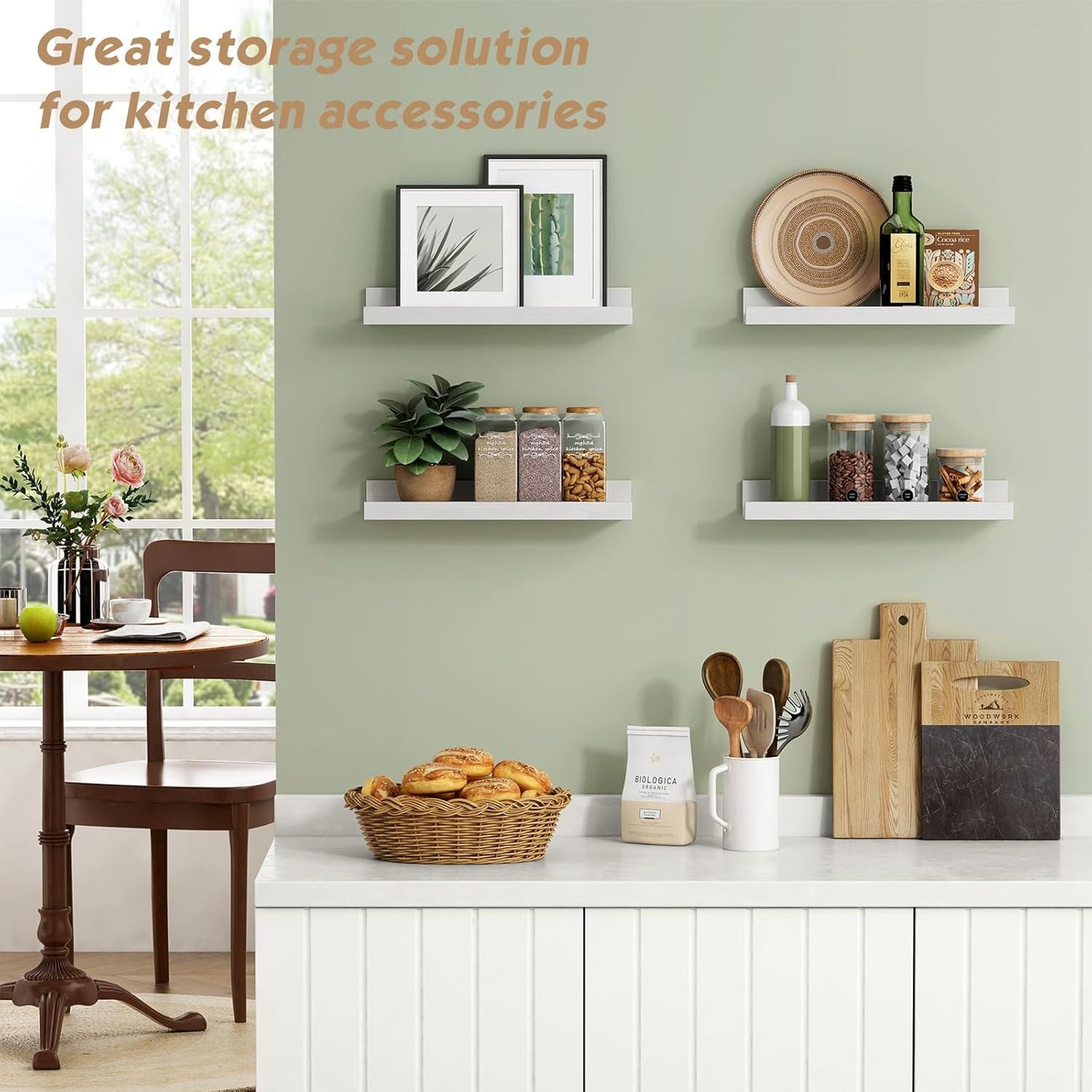 Forbena White Picture Ledge Shelf, Floating Shelves with Lip for Bedroom Books, Corner Nursery Book Shelves Wall Mounted for Small Spaces Office Baby Child Kids Room Art Decor (4-Pack, Real Wood)