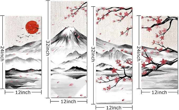 LyerArtork 4 Panel Japanese Ink Painting Wall Art Mount Fuji - Image 7
