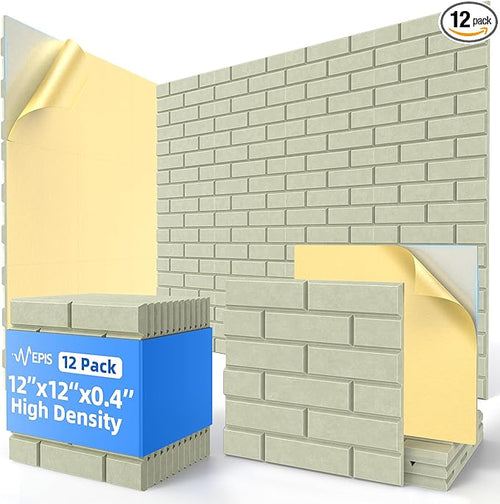 12 Pack Acoustic Panels with Self Adhesive, Soundproof Wall Panels, Brick Sound by NEPIS