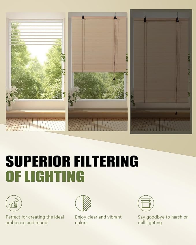 FoundGo Retro Bamboo Blinds 60" W x 72" H Bamboo Roman Shades Light Filtering - Image 5