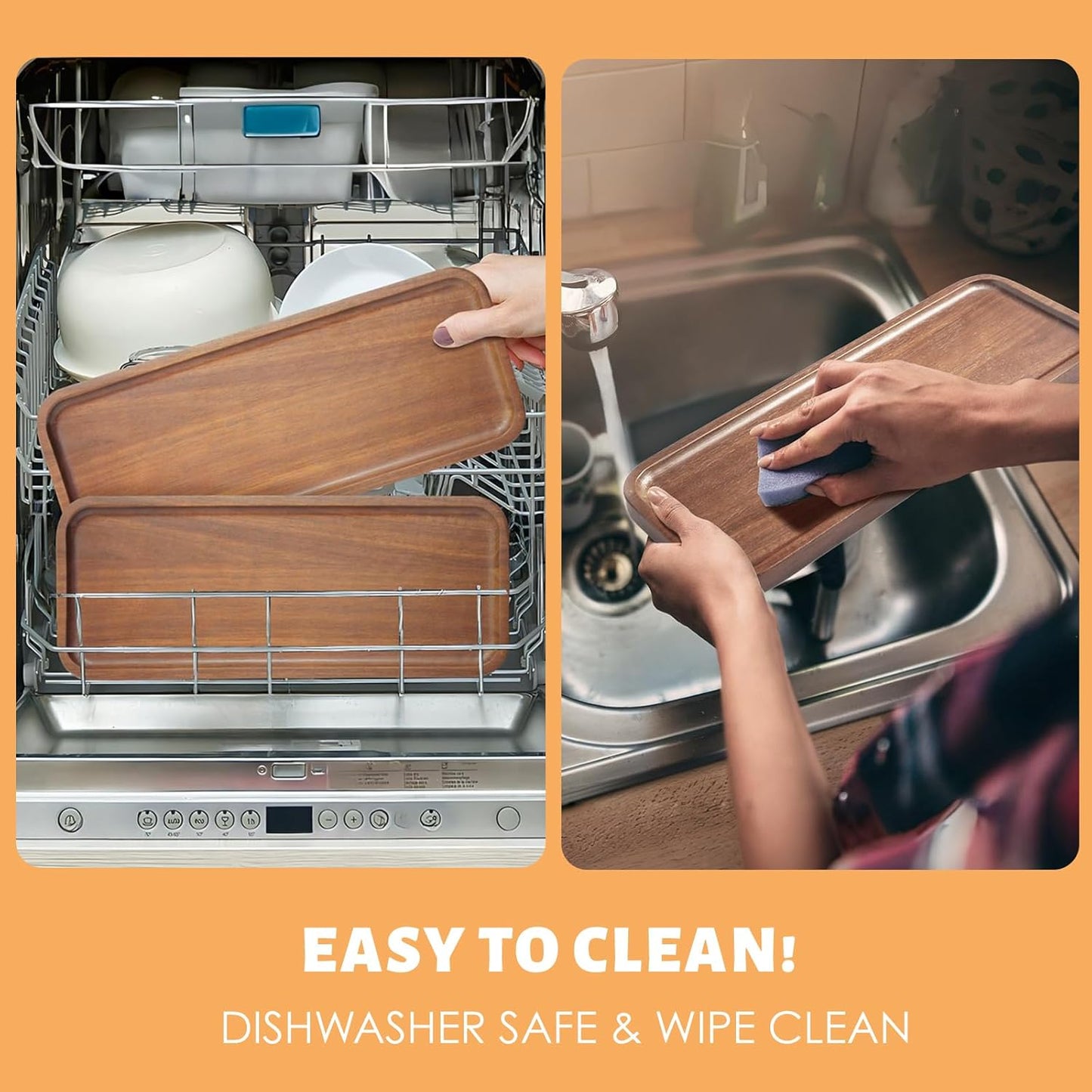 Solid Acacia Wood Serving Trays and Platters - Wooden Mini Charcuterie Boards, Rectangle Small Cheese Board for Food, Bathroom, Home Decor, Kitchen Counter, (14"x5.5", 3 Pack)