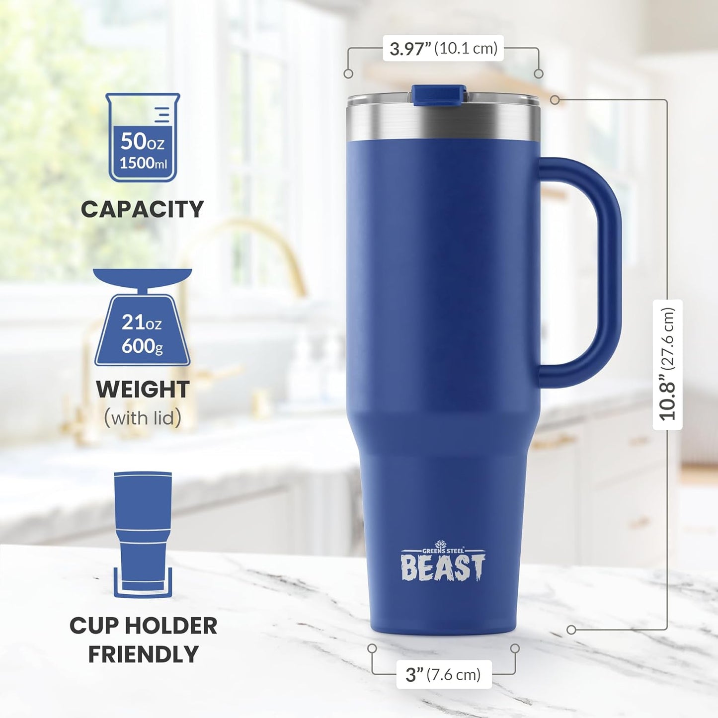 Beast 50 oz Tumbler Stainless Steel Vacuum Insulated Coffee Ice Cup Double Wall Travel Flask (Royal Blue)
