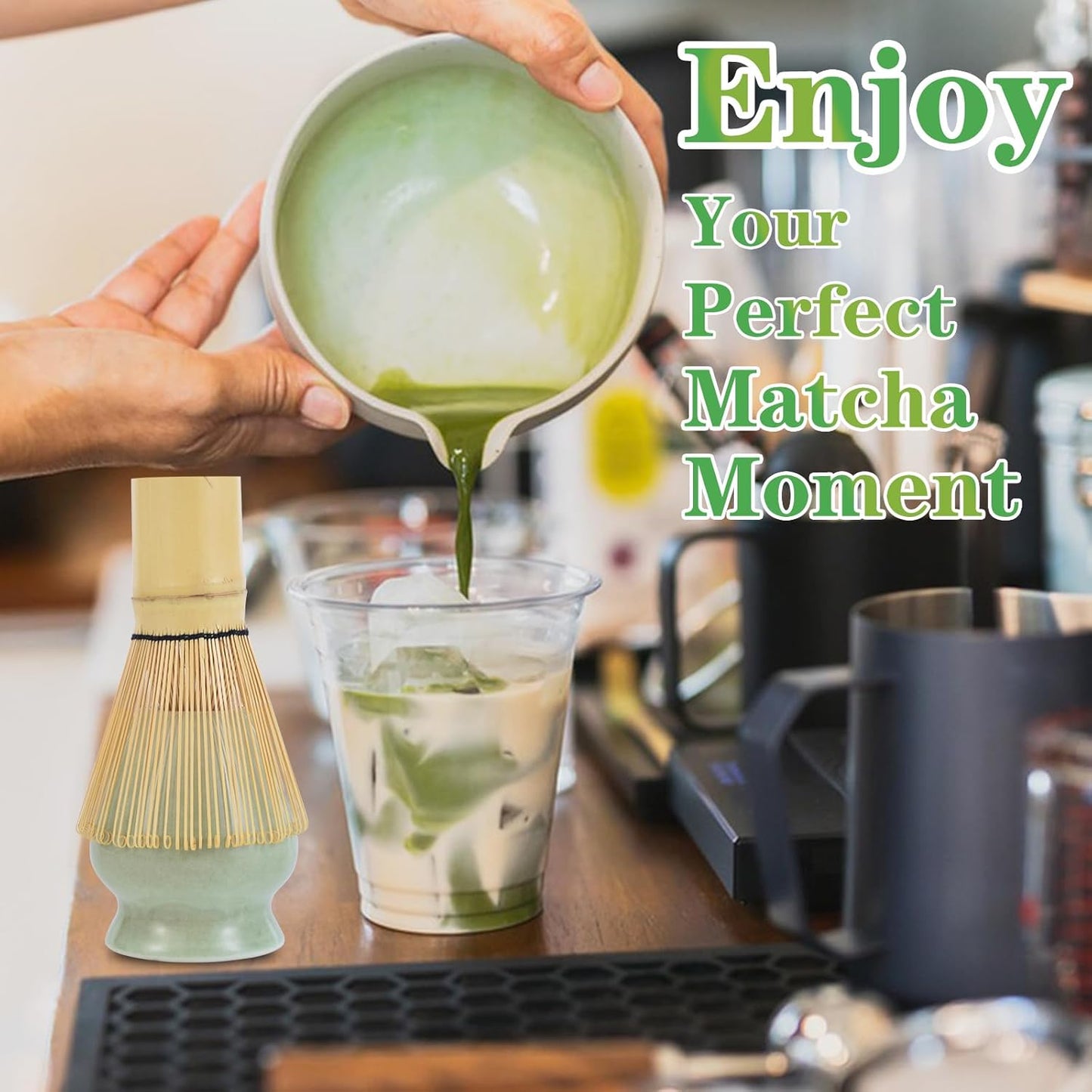 Matcha Whisk Set, Ceramic Matcha Bowl with Spout, Matcha Whisk, Chasen Holder, Powder Sifter, Bamboo Scoop, Complete Tea Making Kit for Matcha Lovers, Unique Gifts for Women Men Christmas