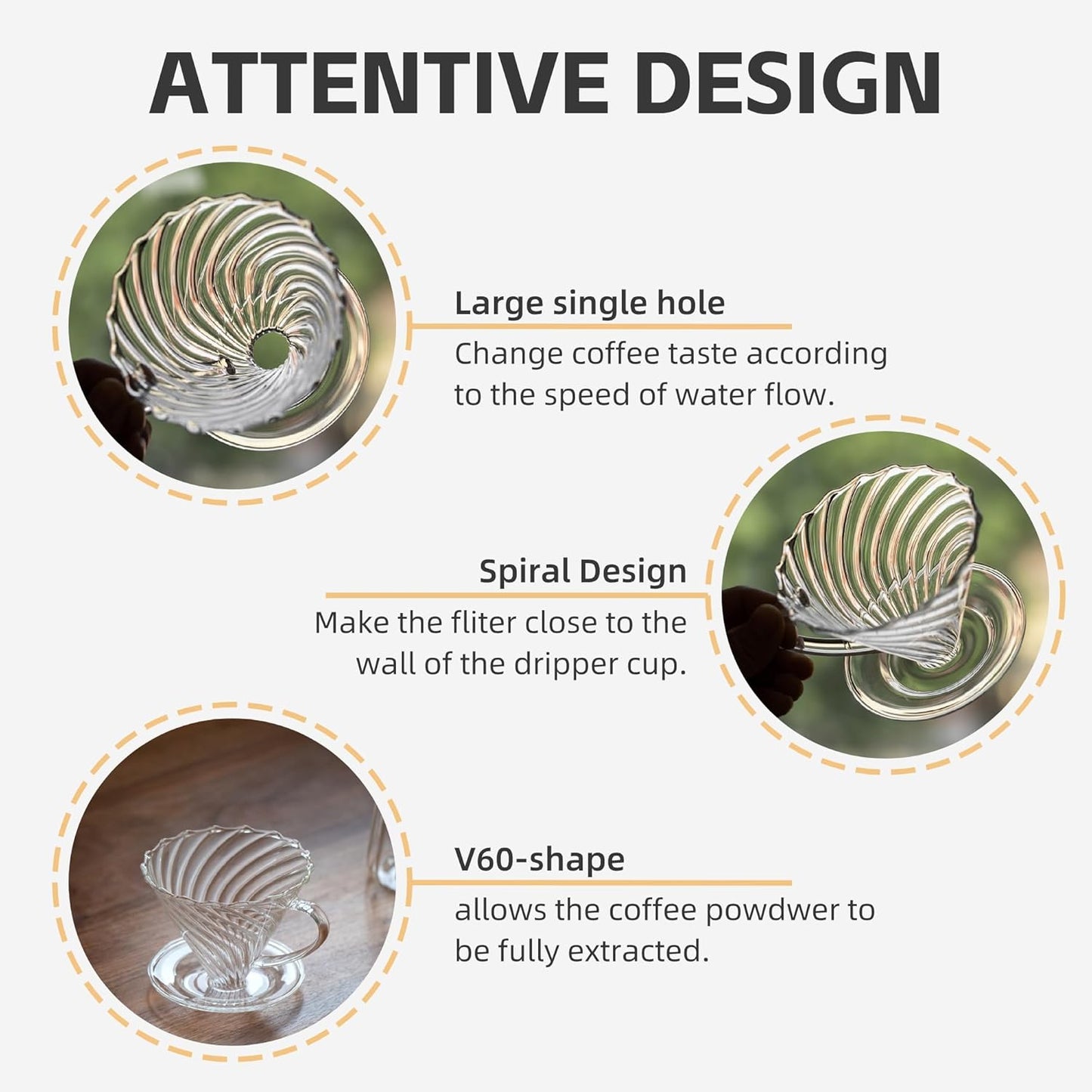 Coffee Dripper, Resuable Pour Over Coffee Maker With Handle, Slow Brewing Coffee Pour Over for Cafe, Travel, Home&Offices, Single Cup Coffee Pour Over, #02 (Borosilicate Glass, 1-4 Cups)