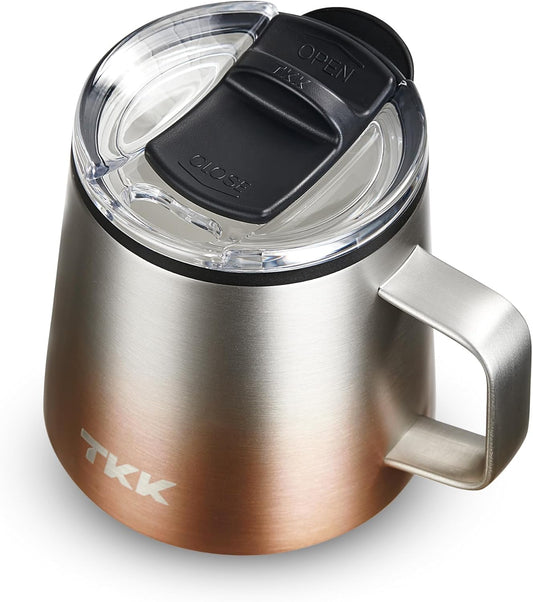 TKK 12 oz Insulated Coffee Mug with Handle Ceramic Coating Detachable Slider Lid Stainless Steel Tumbler Double Wall Vacuum Travel Cup