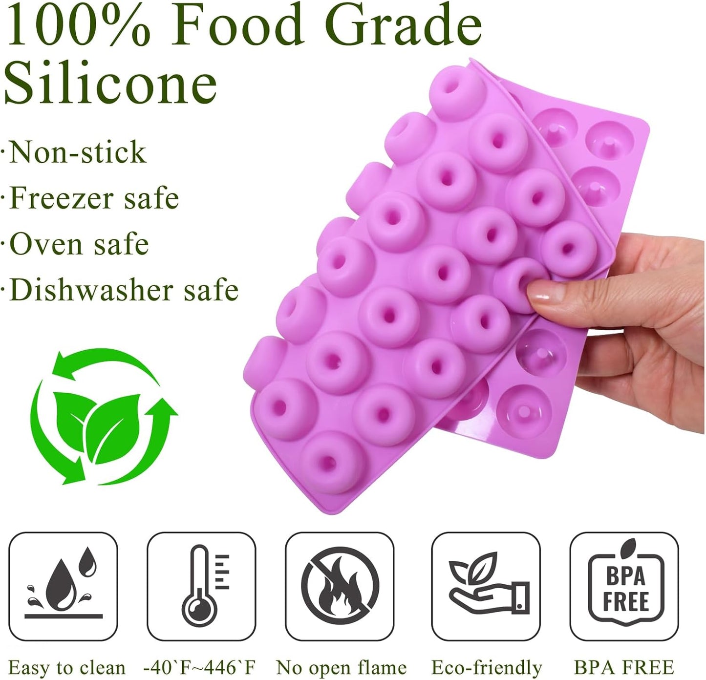 Silicone Gummy Bear Molds,5Pcs Non-stick Chocolate Candy Molds with 2 Droppers Including Mini Dinosaur, Bear Shape, Hearts, Fruit and Mini Donut