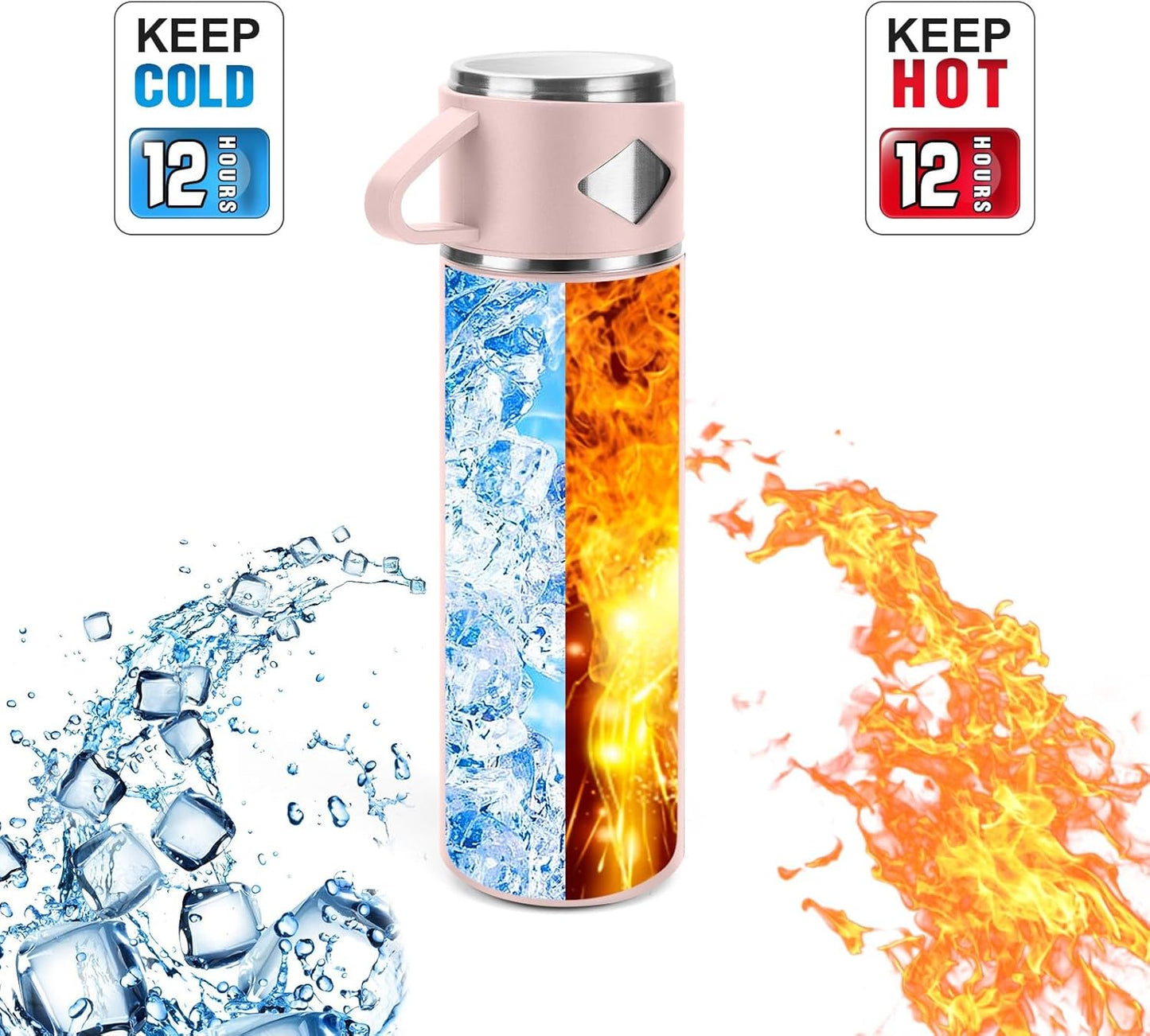 Stainless Steel Thermo 700ml/23.7oz Vacuum Insulated Bottle with Cup for Coffee Hot drink and Cold drink water flask.(Pink,Single)