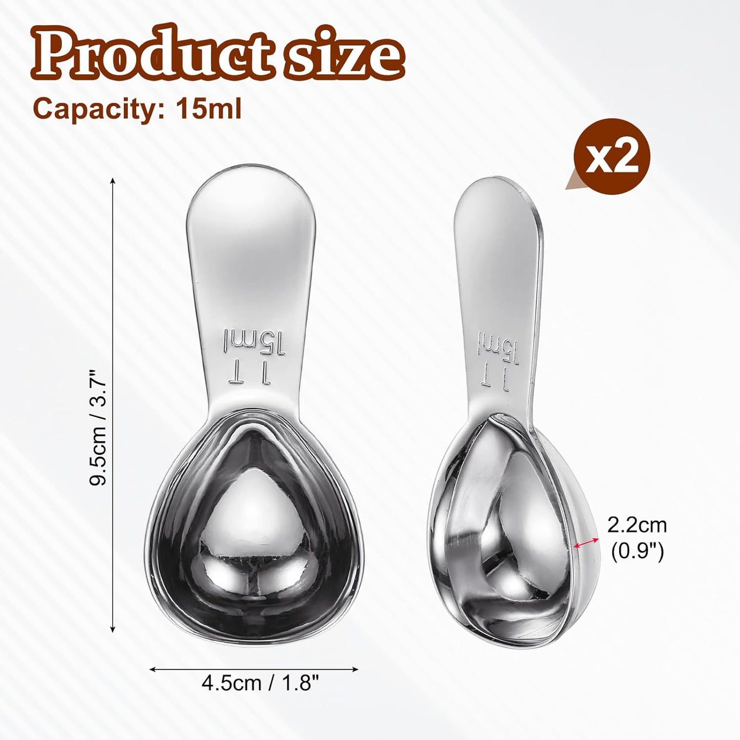 uxcell 2Pcs Stainless Steel Coffee Scoop, 15ml Short Handle Measuring Spoon for Ground Coffee Tea Sugar Kitchen Gifts, Silver