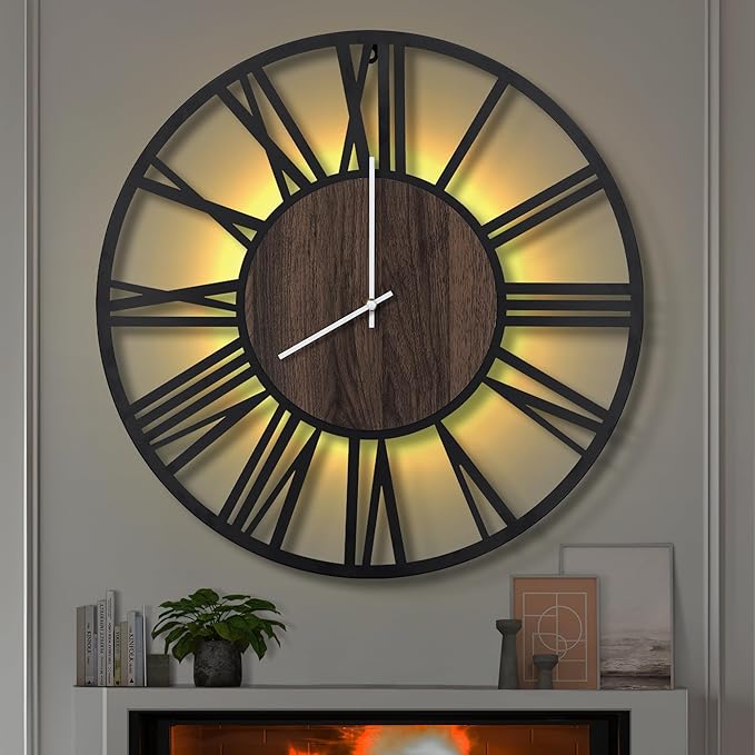 LEIKE Large LED Wall Clocks, Non Ticking, Battery Operated Rustic Round Modern by LEIKEWALLCLOCK