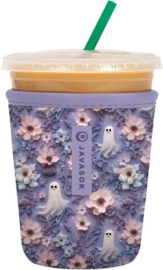 Sok It JavaSok Iced Coffee & Cold Soda Insulated Neoprene Cup Sleeve (Ghostly Garden, Small: 16-20oz)