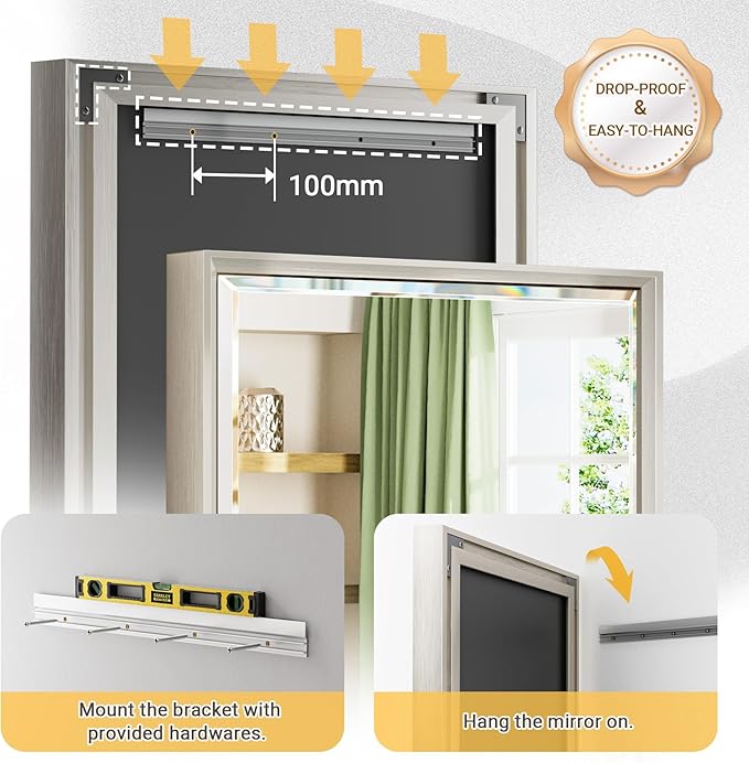 48'' x 36'' Brushed Nickel Framed Beveled Bathroom Mirror, Shatterproof - Image 5