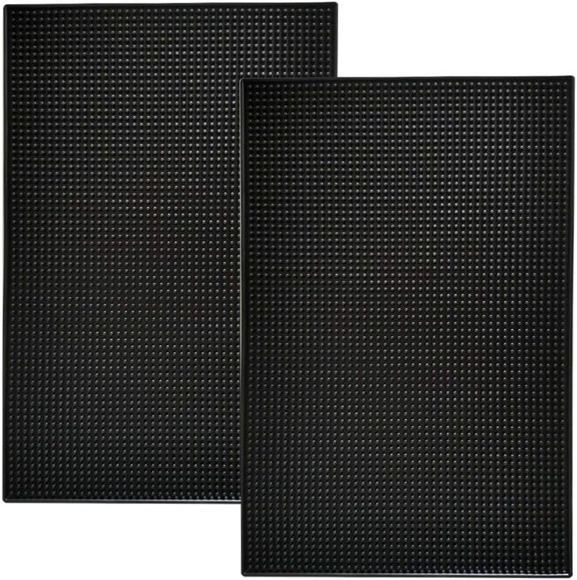 17.7" x 11.8" Rubber Bar Mats, Non-Slip and Anti-Spill Non-Toxic Soft Rubber Mats, Coffee Bars, Bars, Restaurants and Barbers Service Mats, Black, 2Pack