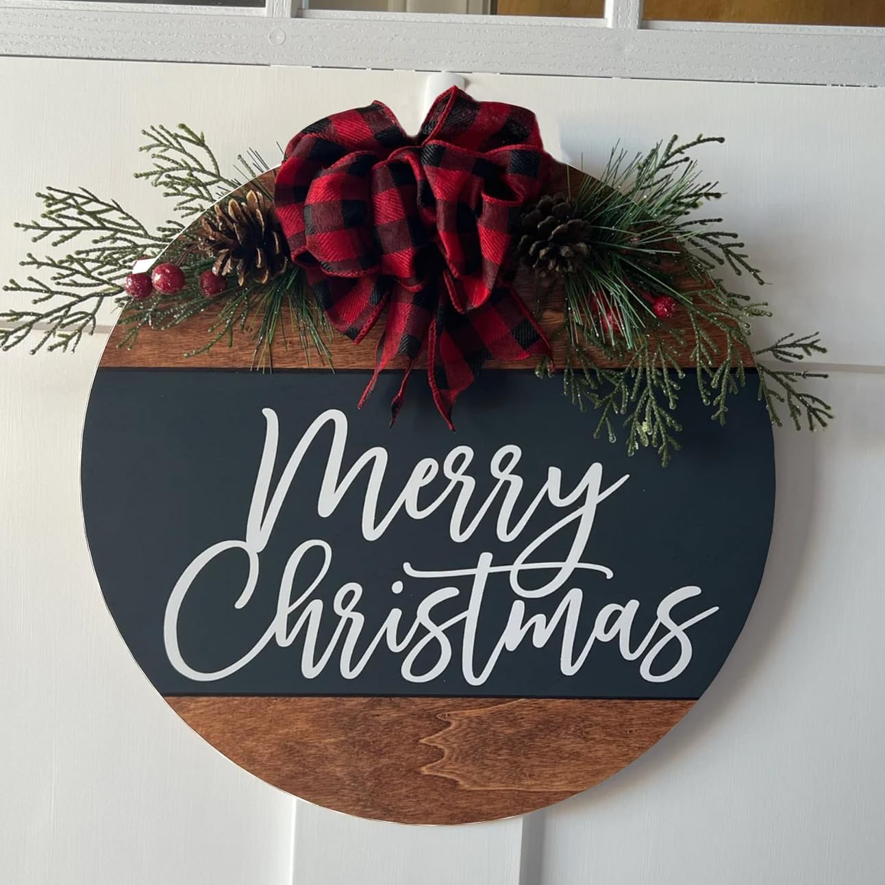 Christmas Stencils for Painting on Wood 12” Christmas Stencils for Crafts Reusable Holiday Doormat Stencil for Porch Hanger Fabrics Decor(Xmas Half RD Stencil 05/18P)