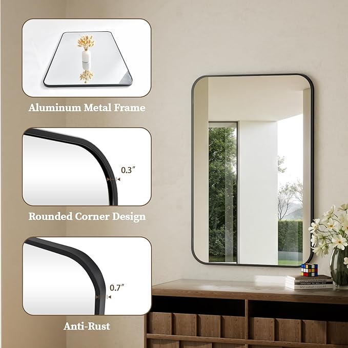 BEAUTYPEAK 24" x 36" Rectangular Aluminum Alloy Frame Wall Mounted Bathroom - Image 3