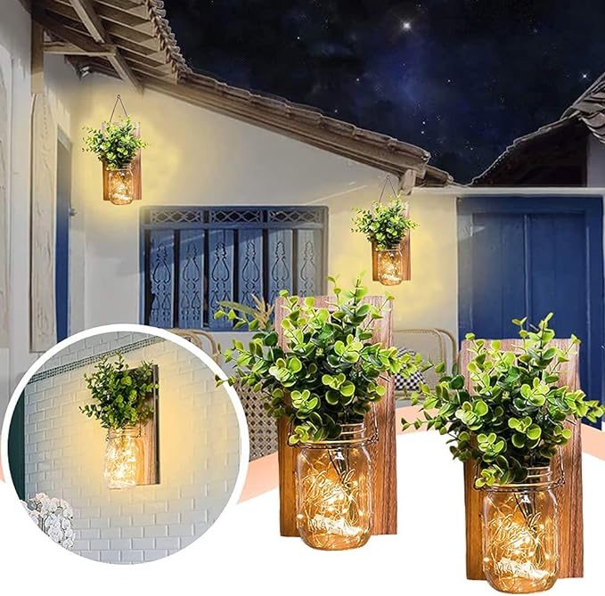Rustic Wall Sconces, Mason Jar Sconces, Farmhouse Home Decor, LED Fairy Lights - Image 4