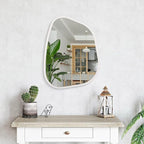 Irregular Wooden Framed Wall Mirror Modern Asymmetrical Unique Hanging Mirror - Image 4