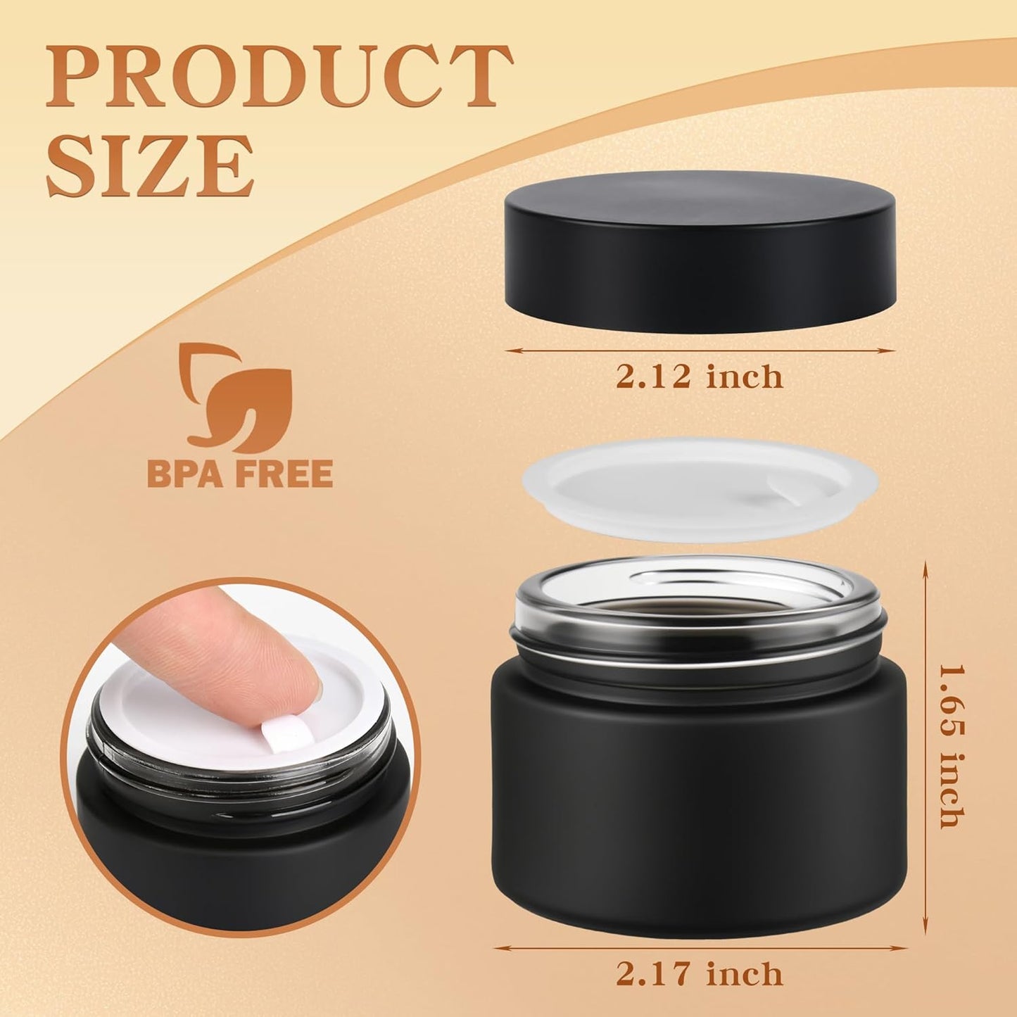 Glass Jars with Lids,Eco-Friendly Cosmetic Containers with Airtight Black Lids & Liners, Multi-Color Options for Cream, Lotion, Body Butter, DIY Skincare Travel Jars (Frosted Black, 2oz)